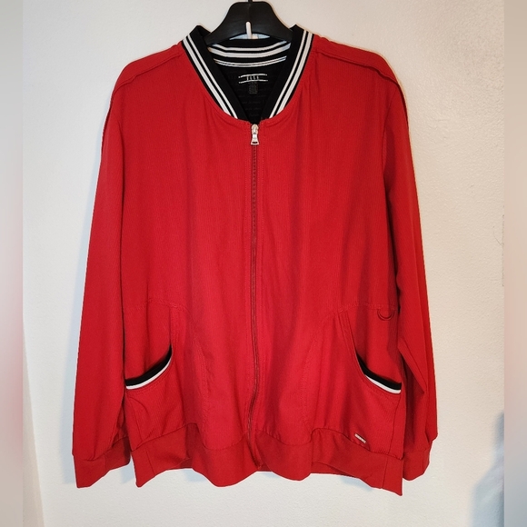 Ellie Red Bomber Scrub Jacket Full Zip Women's Size Large - Picture 1 of 6